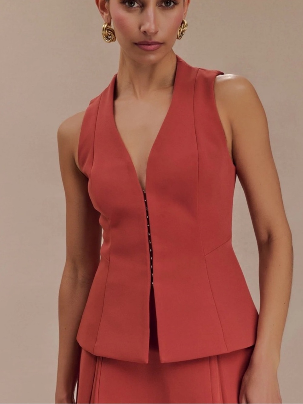 Meshki Coral-Red Sleeveless Peplum Vest